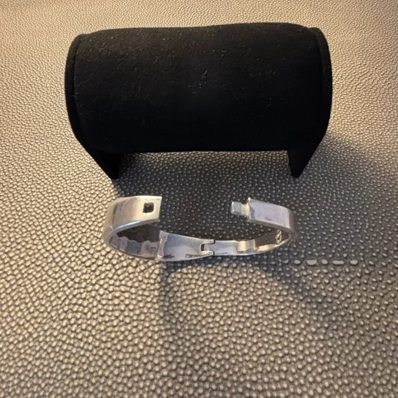 Vintage Taxco Mexico 925 Sterling Silver Hinged Bangle Bracelet Malachite Inlay - Picture 5 of 5